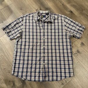 Nautica Blue and Tan Plaid Button Down Shirt